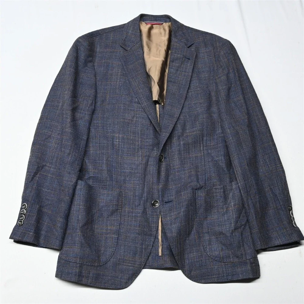 Kroon 38R Blue Check Wool Silk Bono 2 Mens Blazer Suit Jacket Sport Coat‎